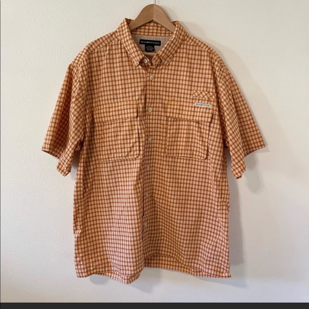 Exofficio Orange Plaid Short Sleeve Vented Button Down Fishing Shirt UPF-XXL